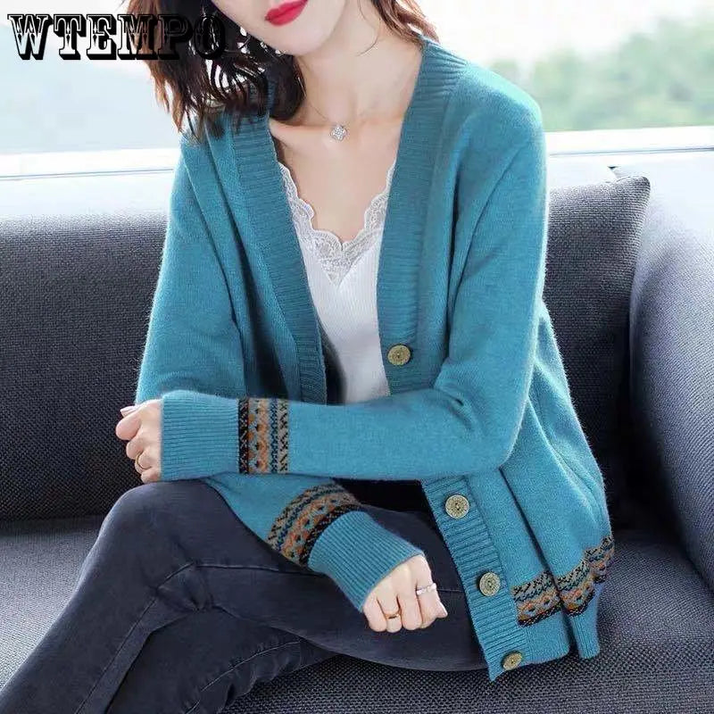 Stylish Loose V-Neck Korean Knitted Cardigan