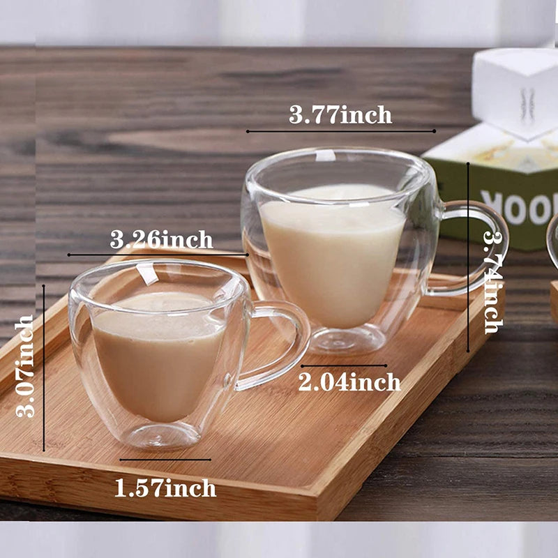 Herzförmiges doppelwandiges Kaffeebecher-Set aus Glas