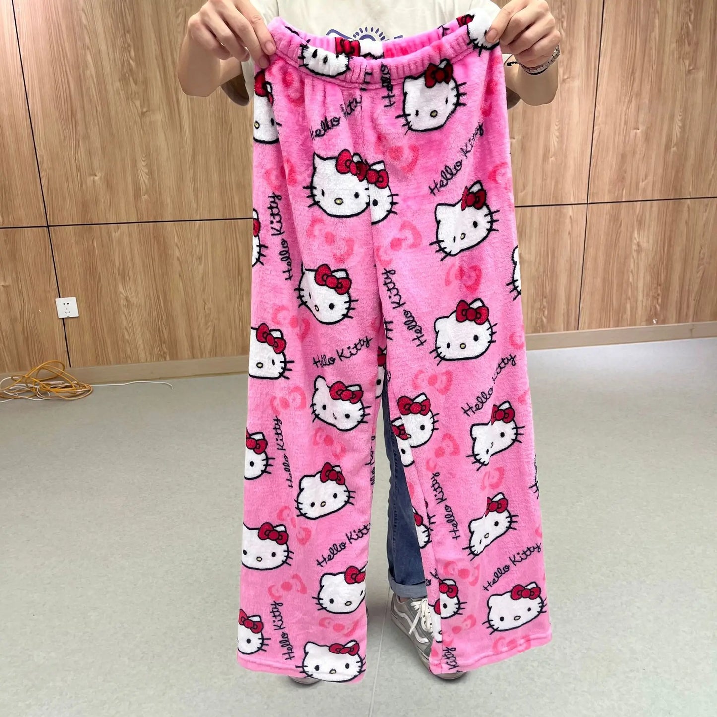 Women Kitty Pajamas Kawaii Woolen Anime Cartoon Autumn Home Pants