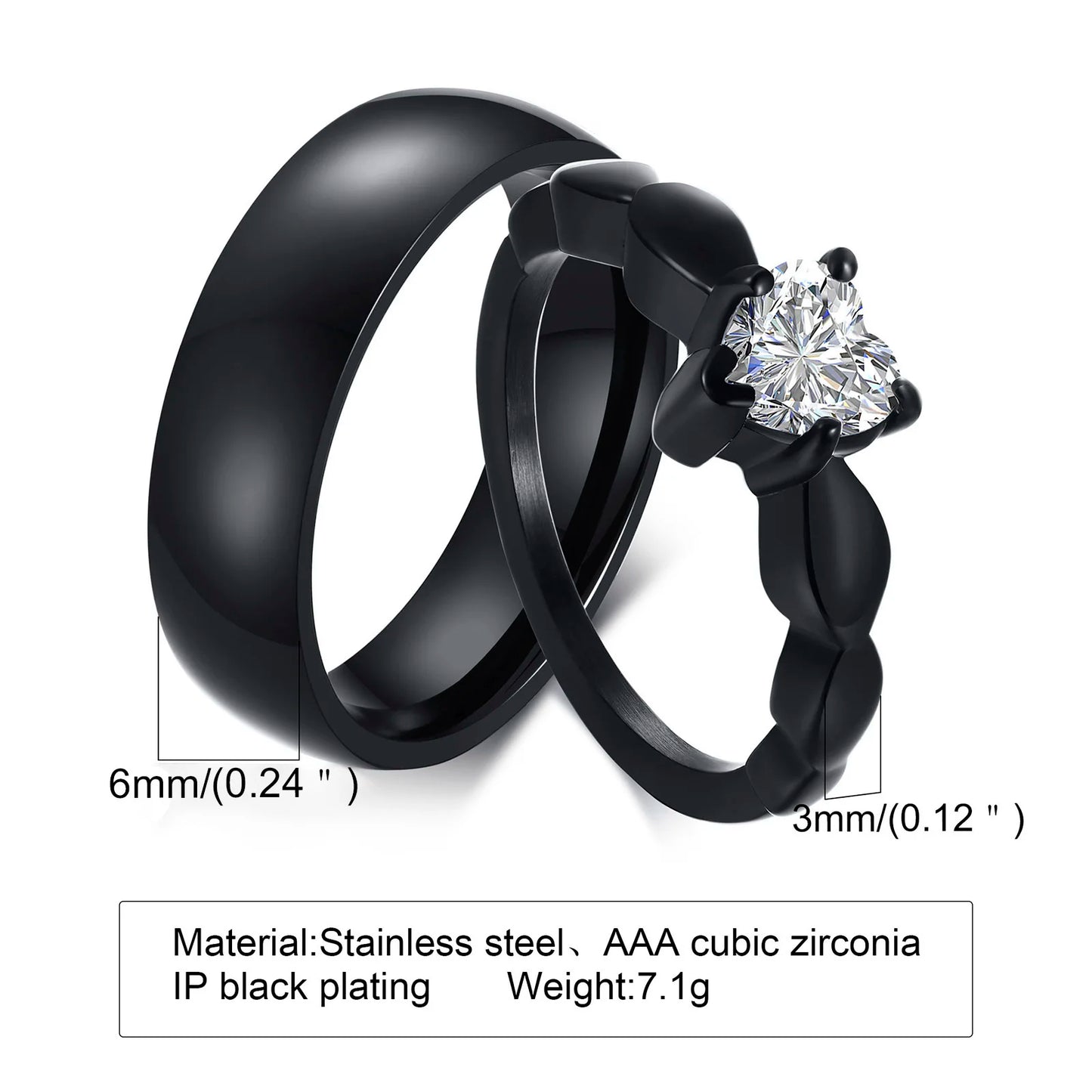 Romantic Heart CZ Couple Wedding Rings