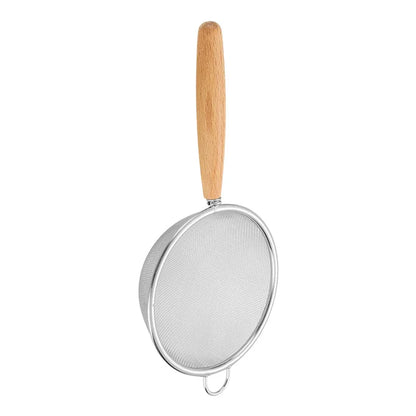 Crépines en acier inoxydable, cuillère, Mini filtre, presse-agrumes, filtre, passoire à mailles pour la cuisson et la friture, manche en bois