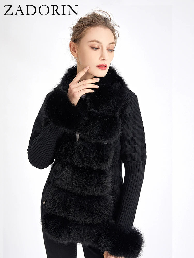 Fall Winter Faux Fur Coat – Luxury Knitted Sweater