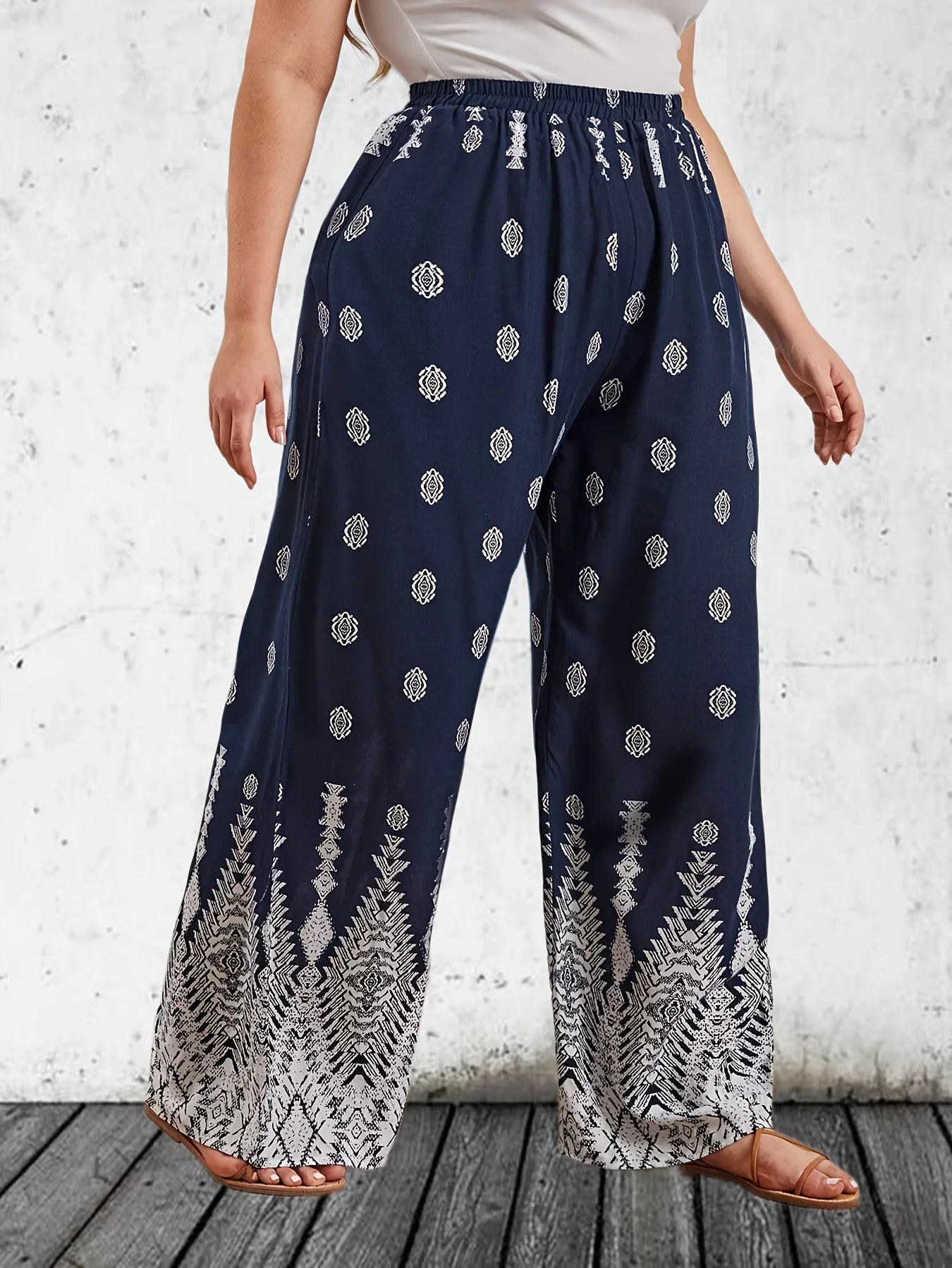 Plus Size Printed Wide Leg Casual Pants