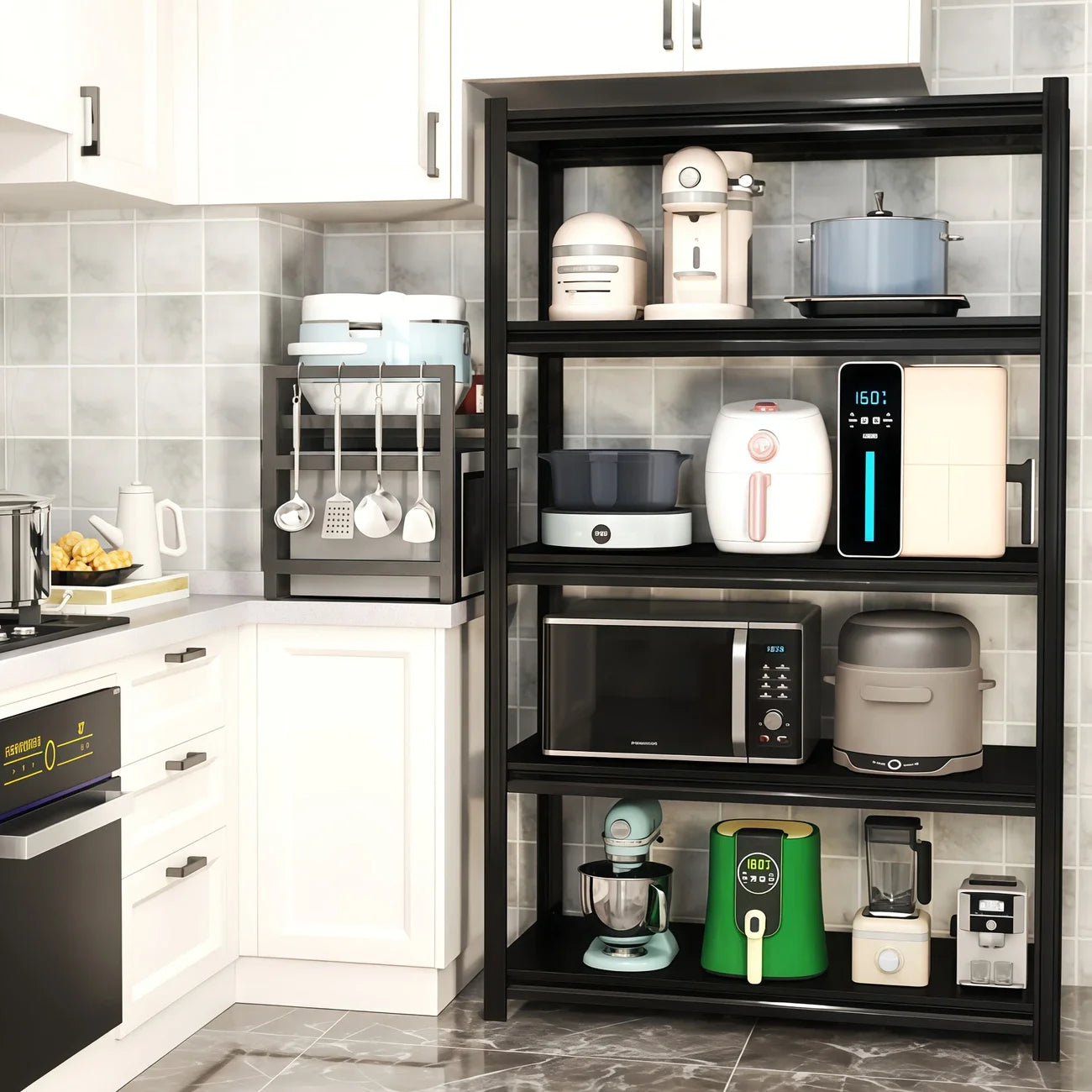 Étagères de rangement industrielles triple largeur à 5 niveaux - Étagères à cadre métallique à affichage ouvert