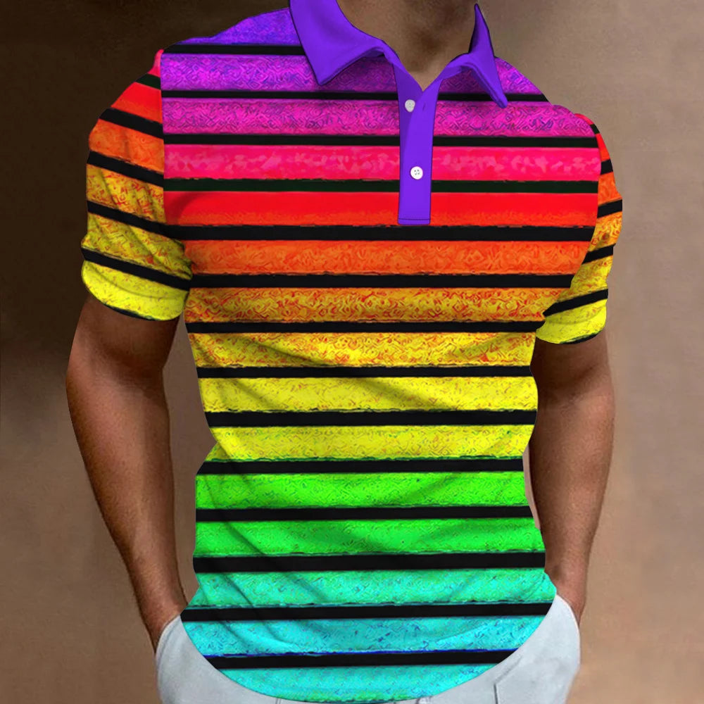 Polo imprimé arc-en-ciel 3D pour homme