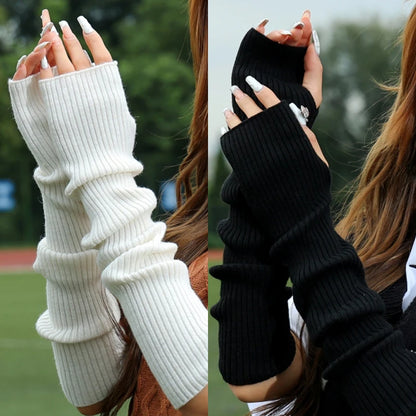 Women’s Long Knitted Fingerless Arm Warmer Gloves