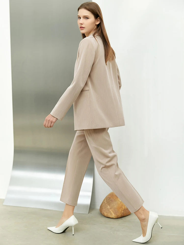 Amii Minimalism Spring Office Lady Blazer with Lace V-Neck Tank