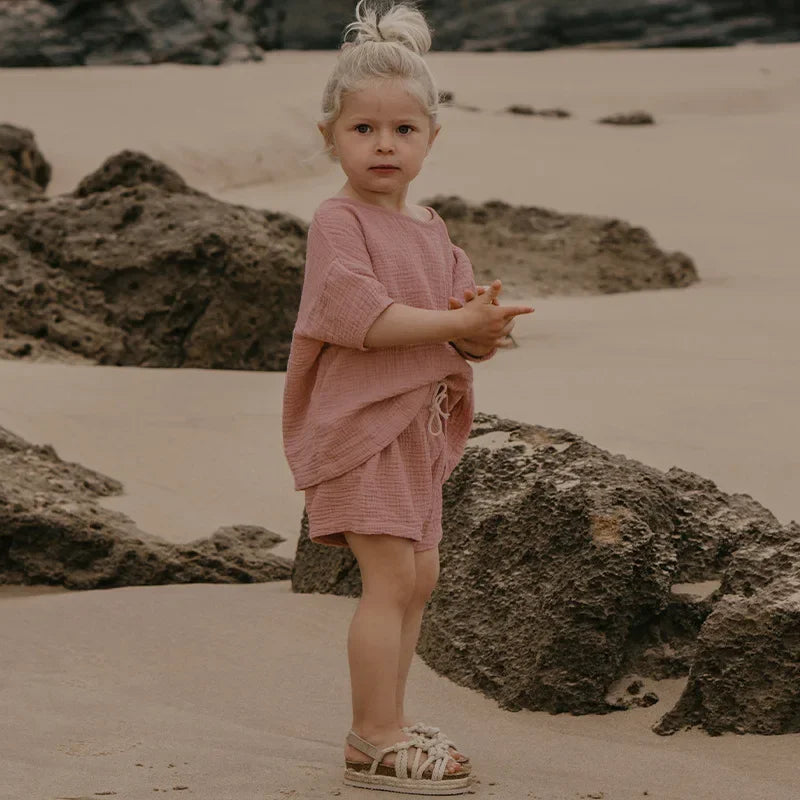 Ensemble chemise et short en mousseline de coton pour enfants décontractés