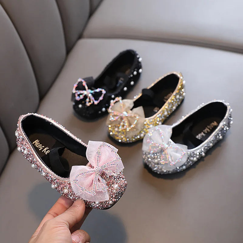 Chaussures de princesse à paillettes et nœud en dentelle pour filles