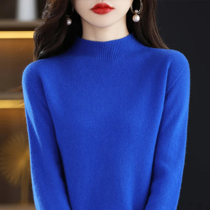 Merino Wool Semi-Neck Women Cashmere Sweater