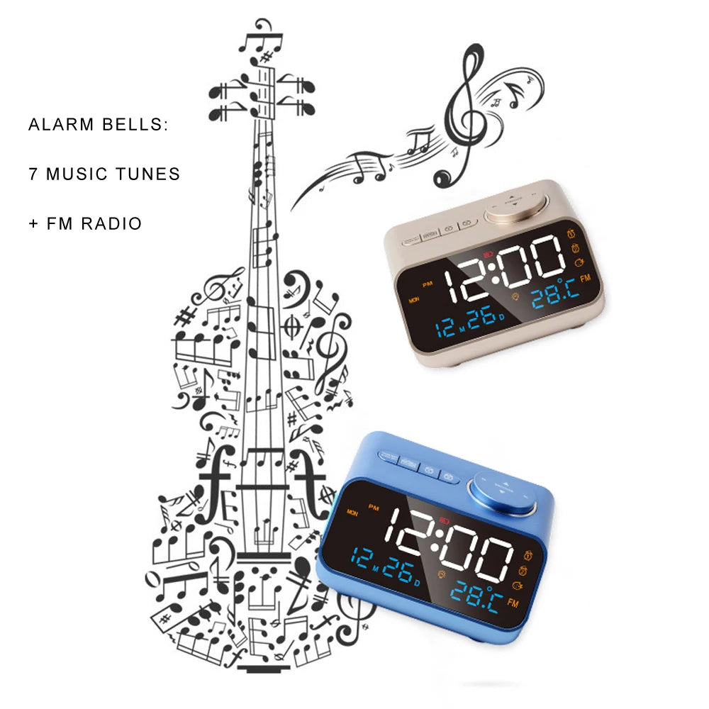 Modern FM Radio LED Alarm Clock with Digital Calendar