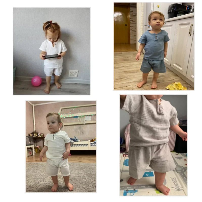 Infant Linen Cotton Outfit - Top & Shorts Set
