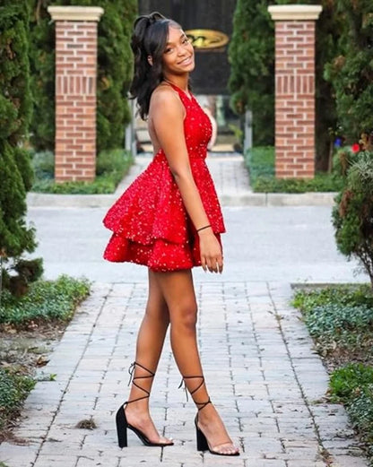 Women's Sequin V Neck Short Prom Cocktail Dresses