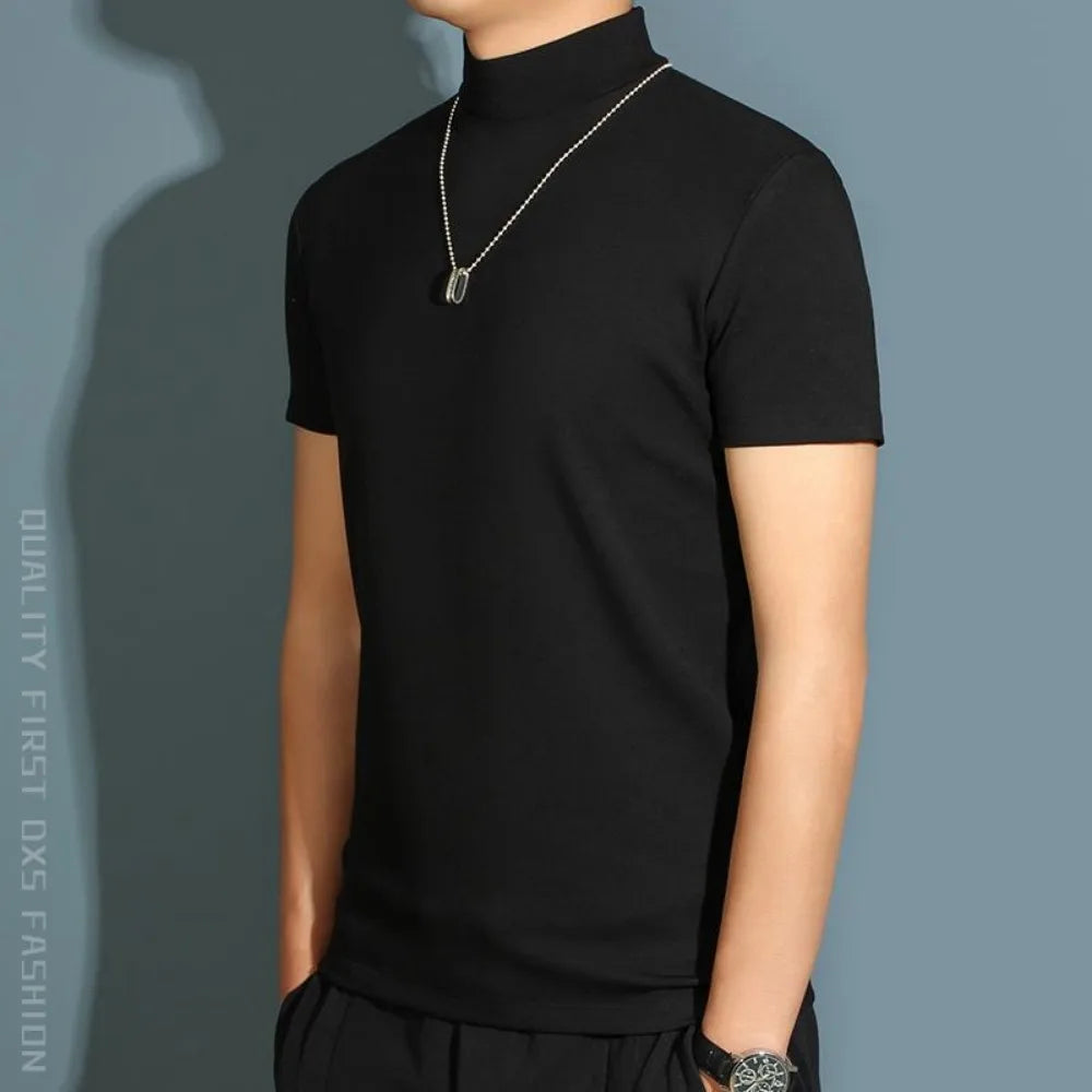 Men's Short Sleeve Turtleneck T-Shirt - Half-high Collar Base Shirt