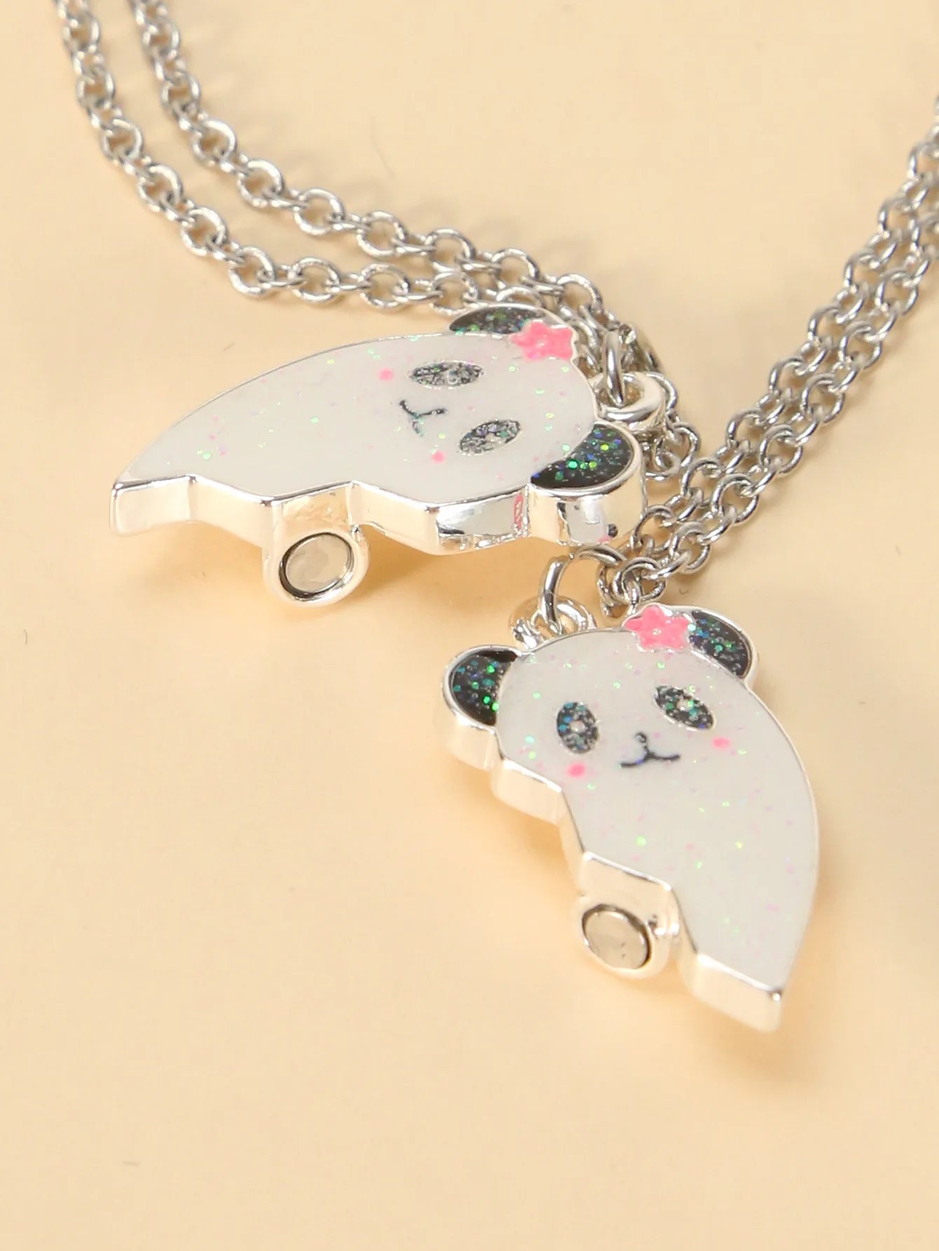 2Pcs Heart-Shaped Magnet Panda Necklaces