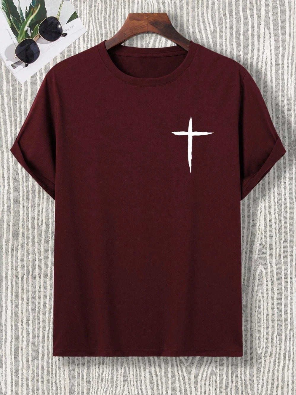 Oversized Cotton T-Shirt with Handwriting Cross Print