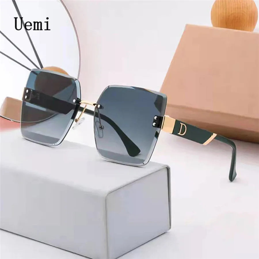 Rimless Square Frame Women Sunglasses