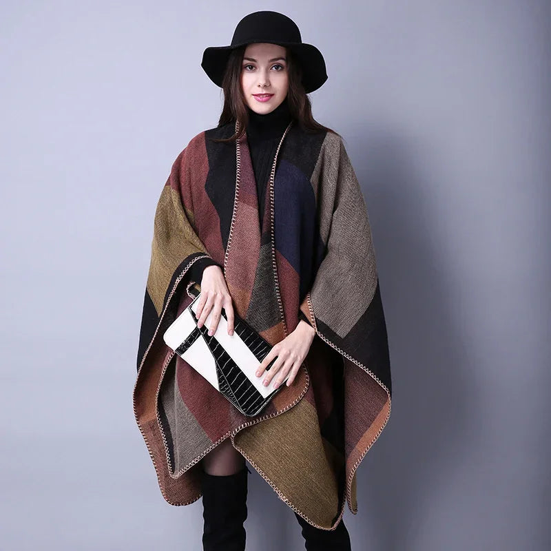 Winter Fashion Poncho Cape with Imitation Cashmere