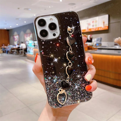 Mode Plating Liebe Herz Armband Kette Fall Für iPhon 16