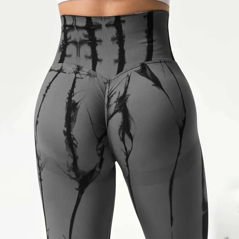 Neue nahtlose Yoga-Leggings mit hoher Taille und Batikmuster