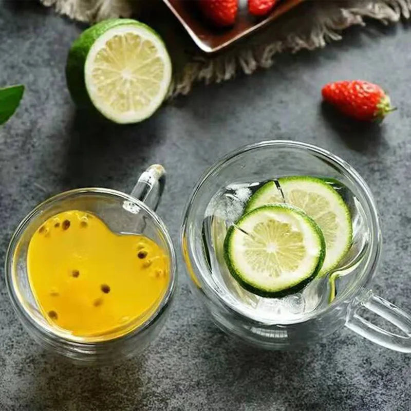 Ensemble de tasses à café en verre à double paroi en forme de cœur