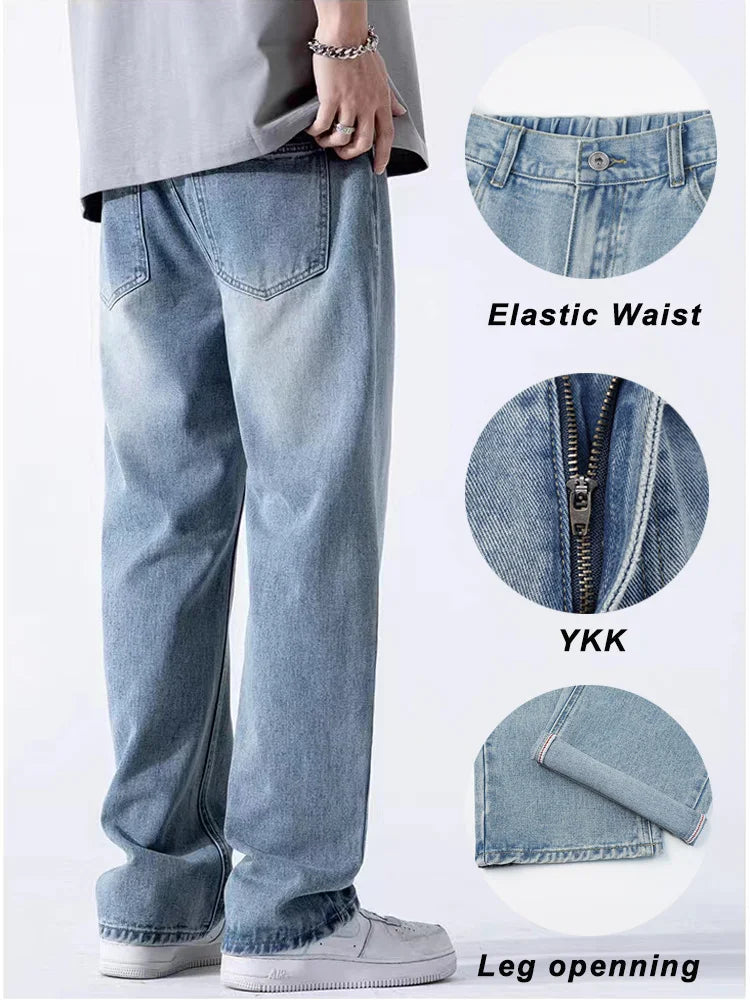 Casual Spring Autumn Men's Wide Leg Denim Jeans