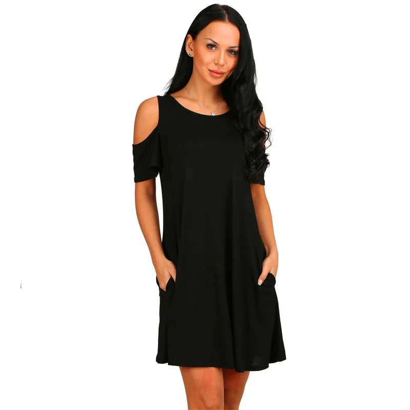 Women's Elegant Off Shoulder Short Sleeve O-Neck A-Line Dress