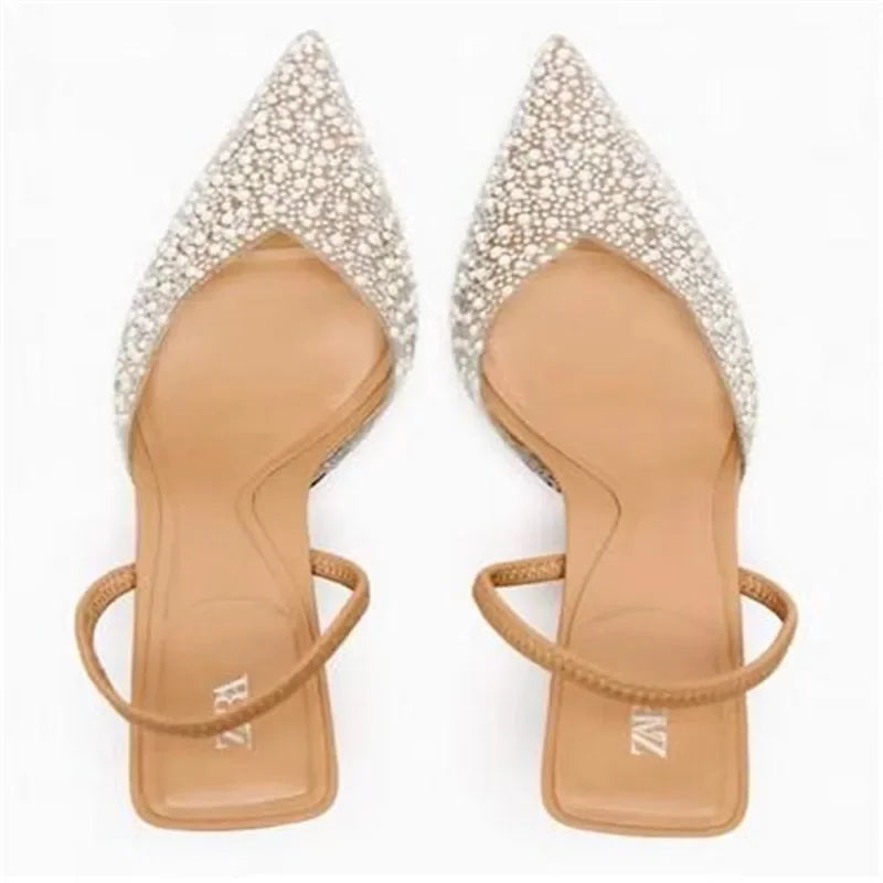 Pearl Decor  Slingback Summer High Heels for women