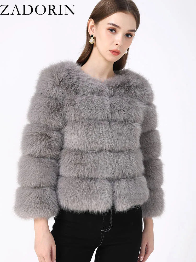 Elegant Black Faux Fur Mink Coat