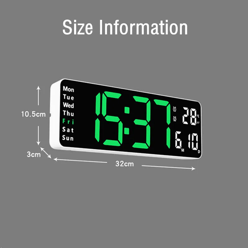 Große digitale Wanduhr mit Fernbedienung/Temperatur und zwei Alarmen