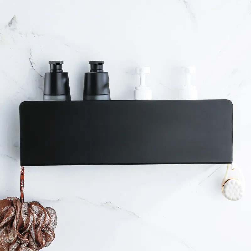 Black Wall-Mount Organizer Shelf with Hooks