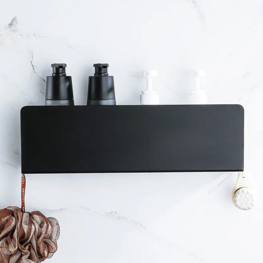 Black Wall-Mount Organizer Shelf with Hooks