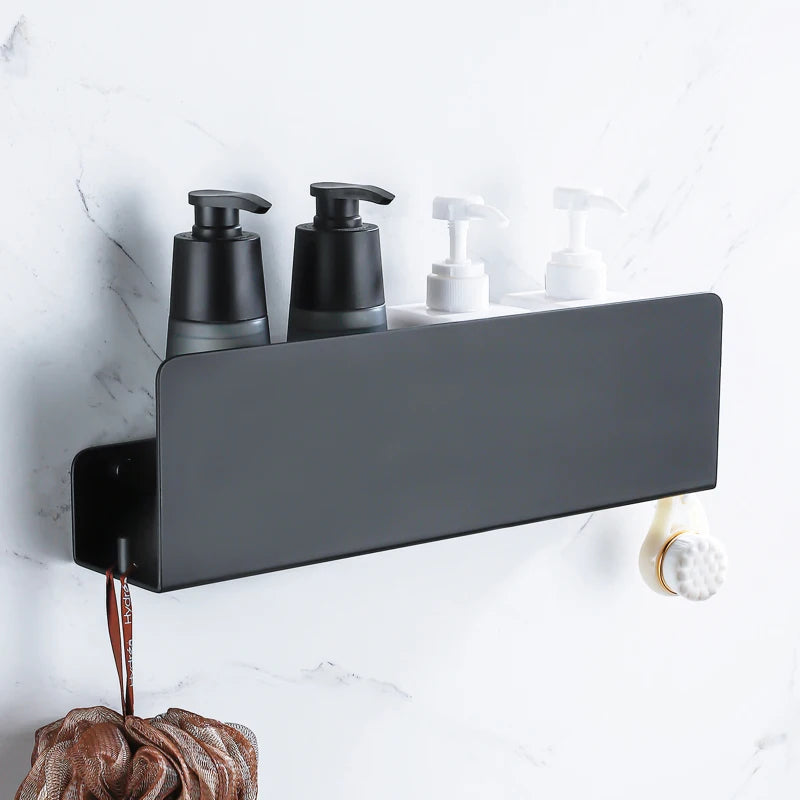 Black Wall-Mount Organizer Shelf with Hooks