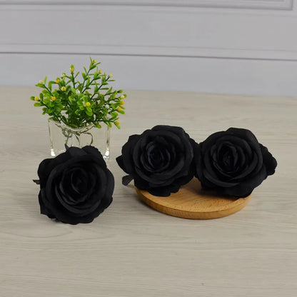 5pcs Silk Black Rose Heads for Home and Event Decor