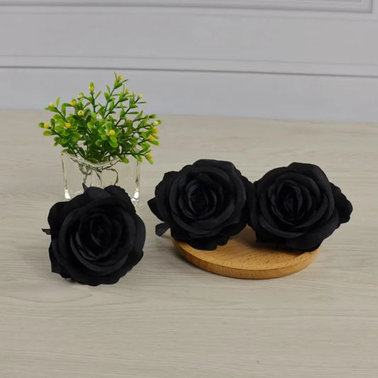 Lot de 5 têtes de roses noires en soie pour la décoration de la maison et des événements