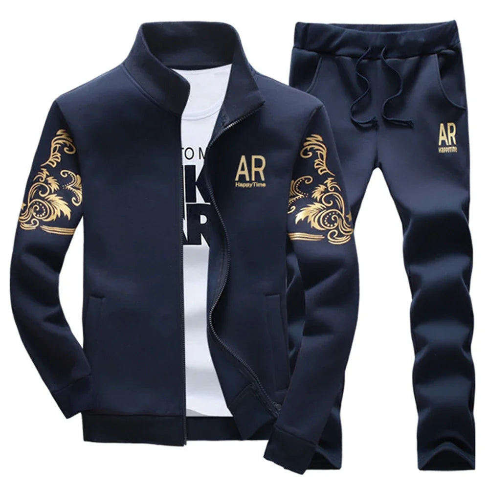 Men's Tracksuit Fleece Jacket & Sweatpants 2 Piece Long Sleeve Sets