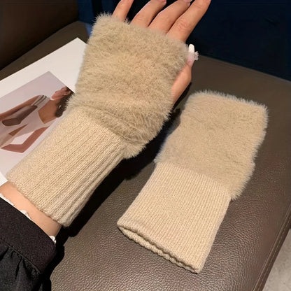 Gants sans doigts en polaire de vison doux