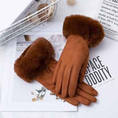 Gants d'hiver en daim et fausse fourrure de lapin