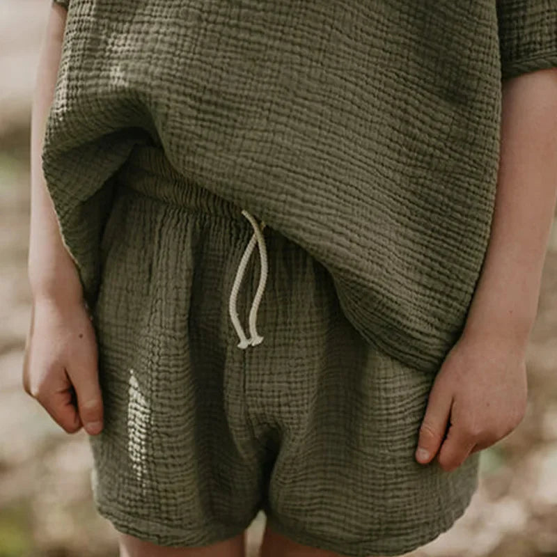 Ensemble chemise et short en mousseline de coton pour enfants décontractés