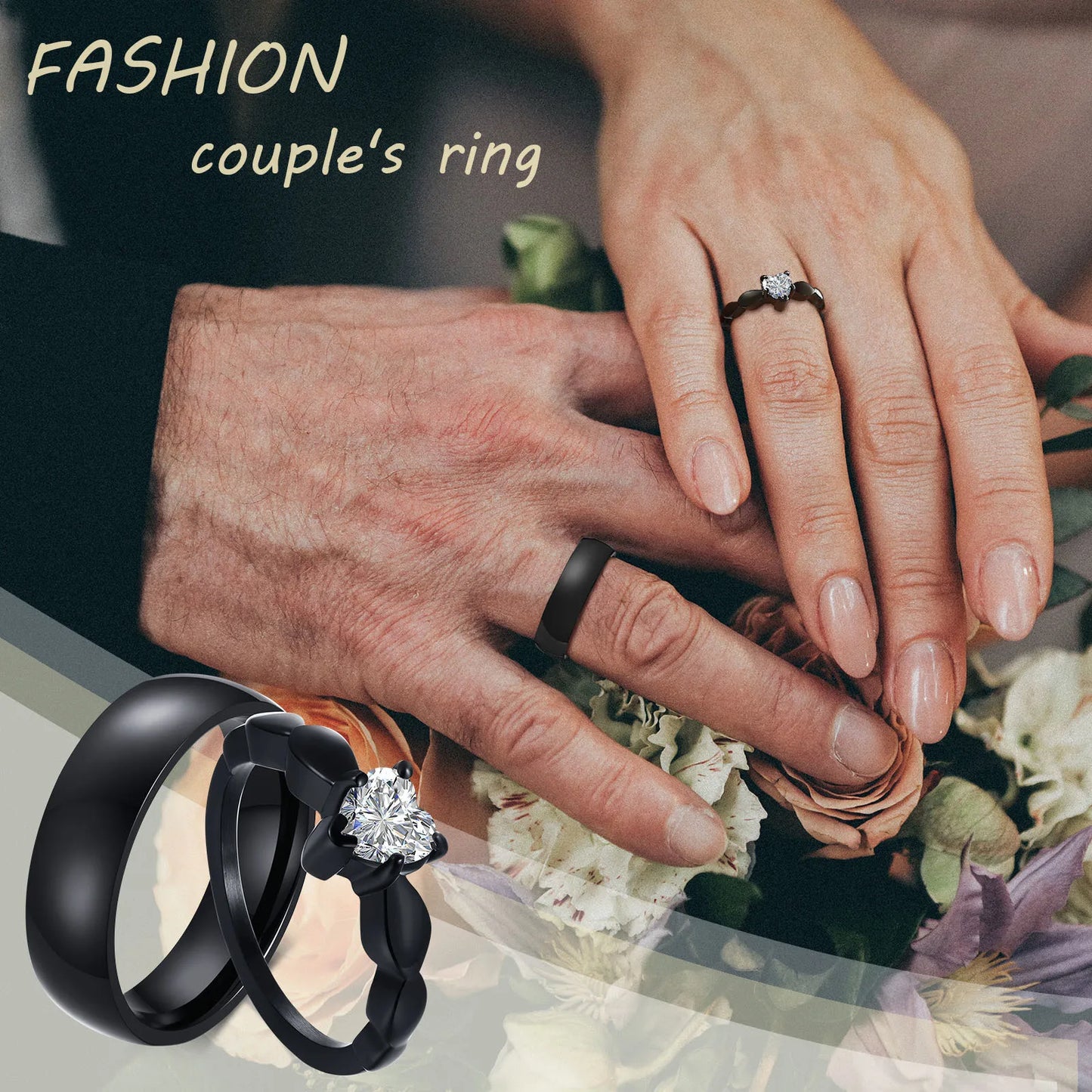 Romantic Heart CZ Couple Wedding Rings