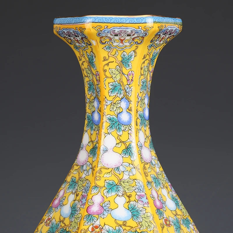 Yongzheng Enamel Hexagonal Ceramic Vase