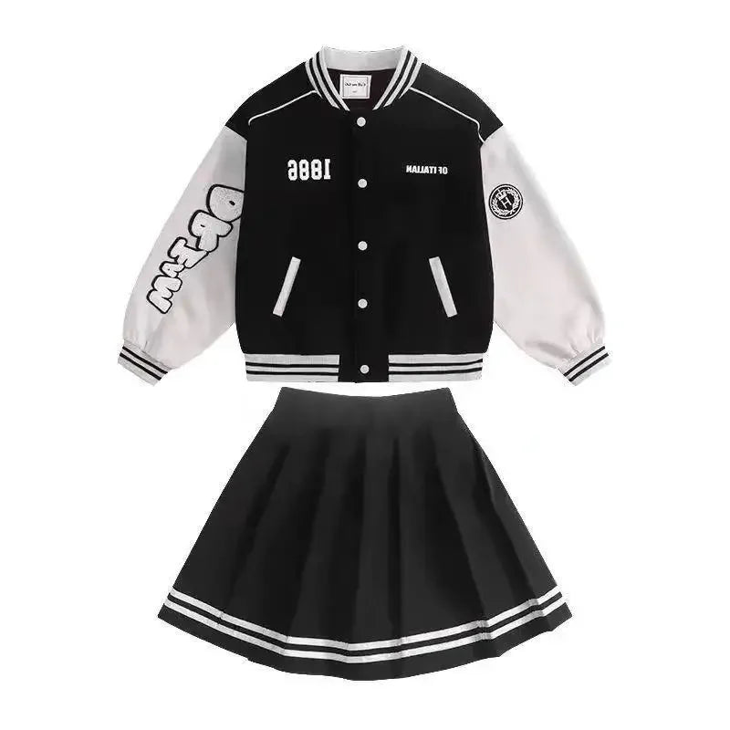 Baseball Kids Suits Jacket & Pleated Skirt 2 Pcs Outfits