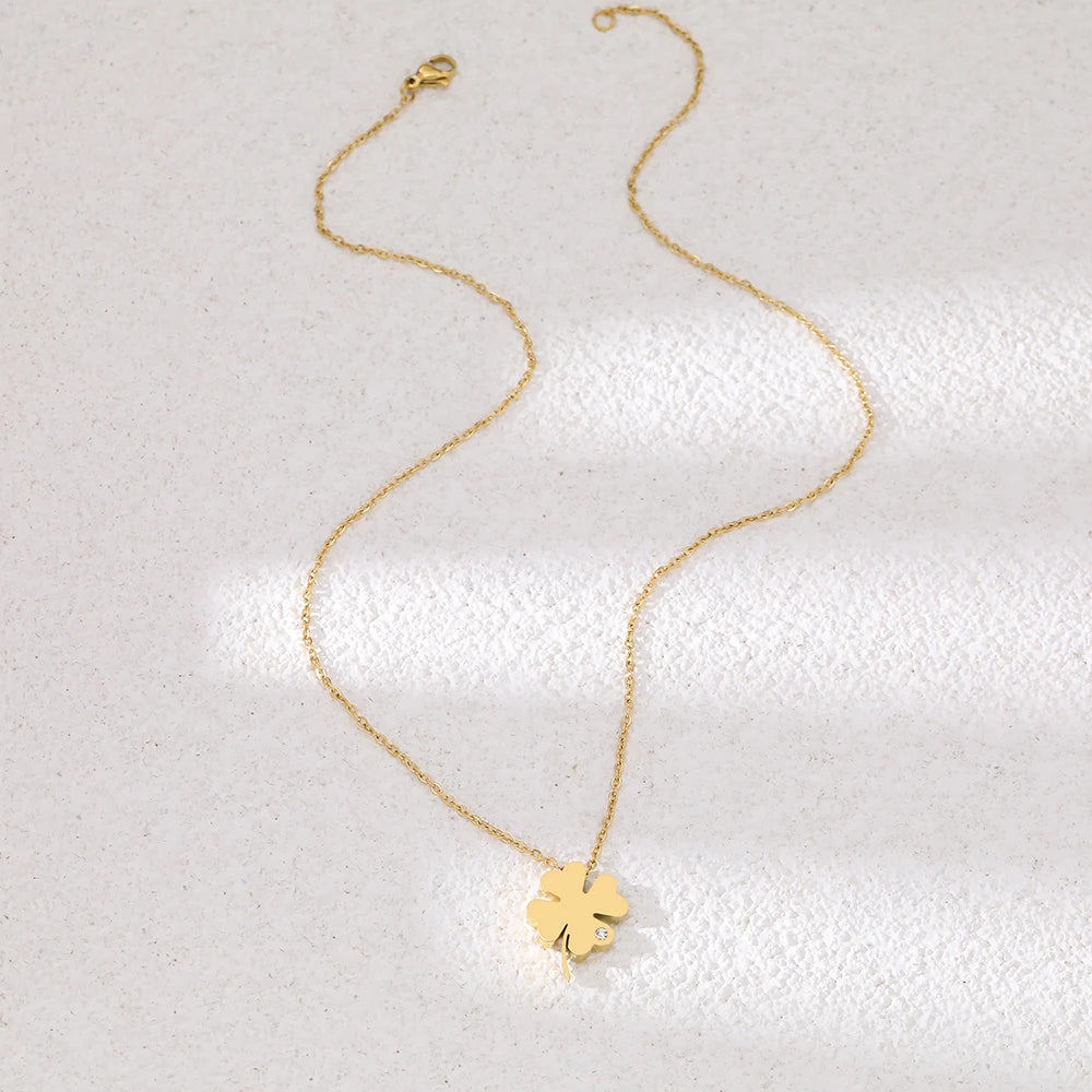 Crystal Zircon Clover Pendant Necklace