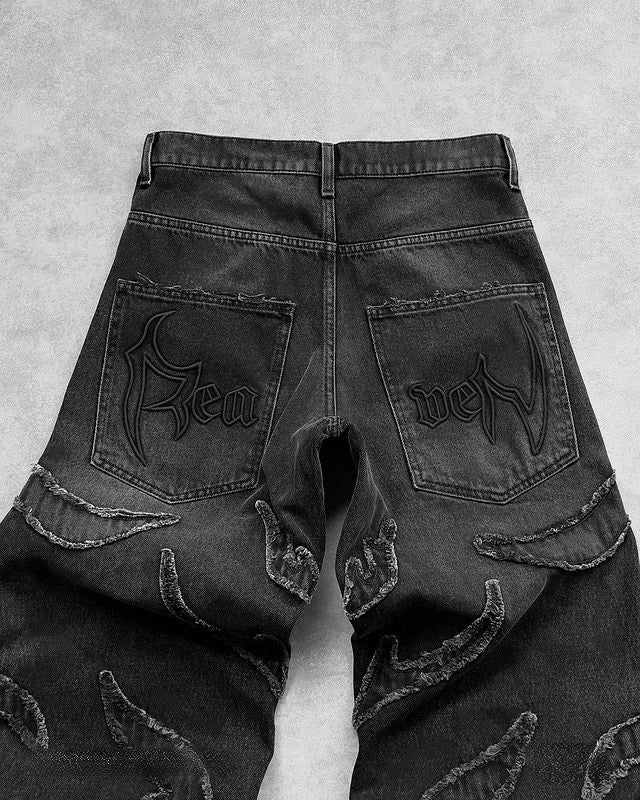 Jean Baggy pour homme Y2k Hip Hop Pantalon rétro noir vieilli