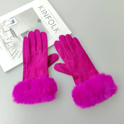 Gants d'hiver en daim et fausse fourrure de lapin