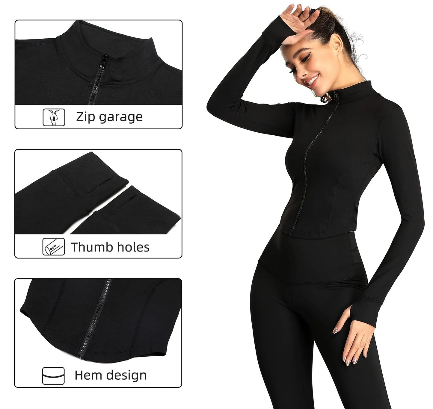 Veste de yoga coupe ajustée à manches longues avec trous pour les pouces pour femme