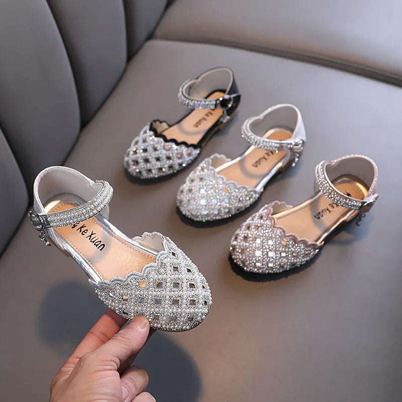 Pearl Flats & Rhinestone Princess Sandals for Girls