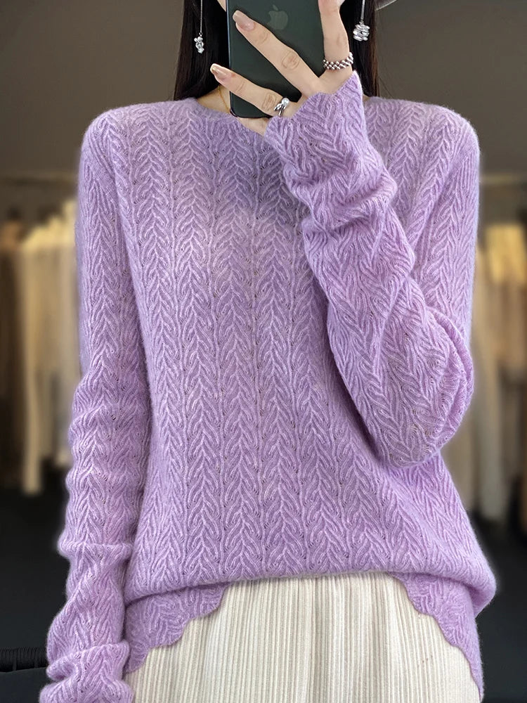 Pull en laine à col rond tendance pour femme