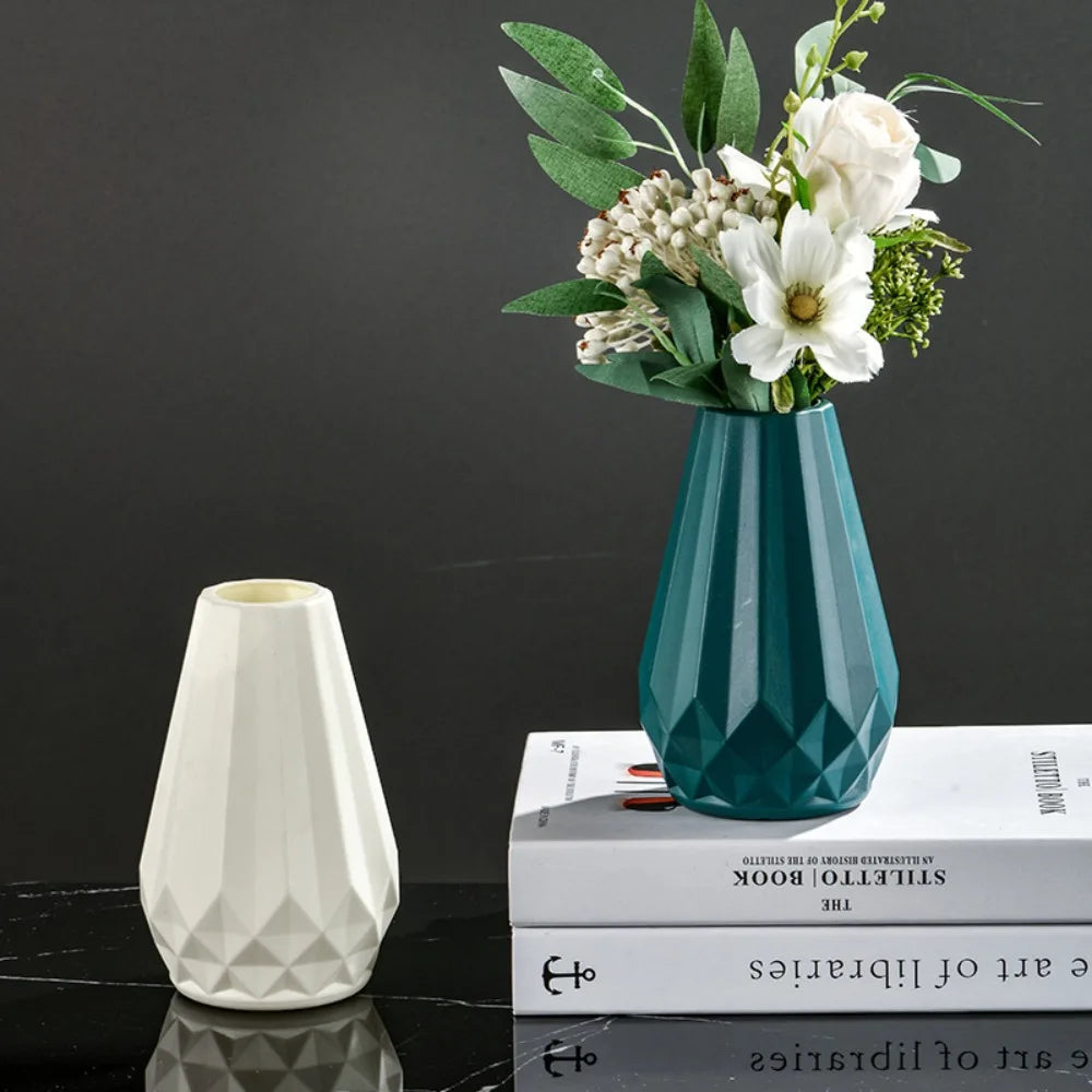 Diamond Shaped Imitation Ceramic Vase for Modern Decor