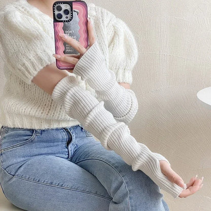 Women’s Long Knitted Fingerless Arm Warmer Gloves